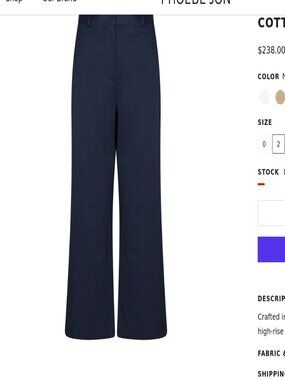Phoebe Jon Aria Cropped Pant in Dark Blue Size 2 Made in NYC !